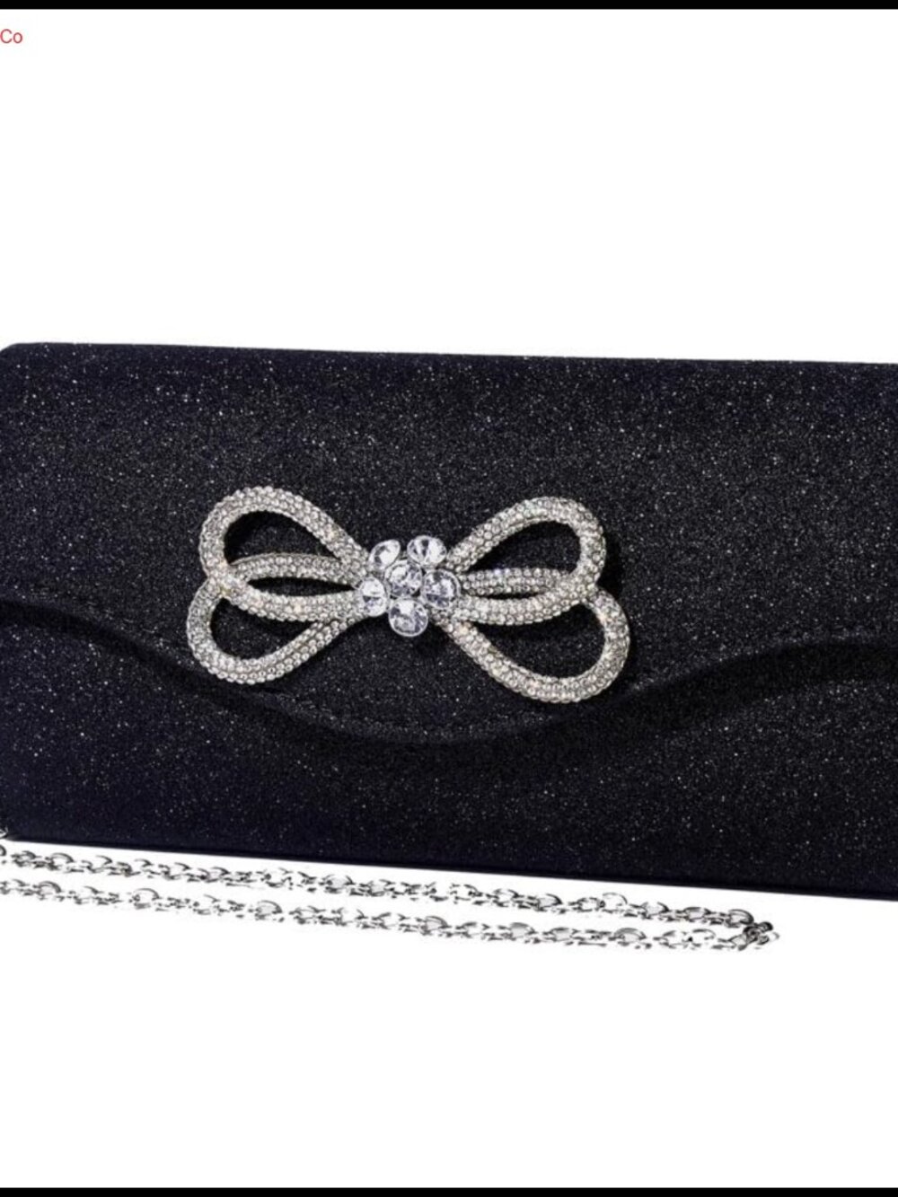Glitter PU Leather Rhinestone Bow Clutch Evening Bag with Chain Strap